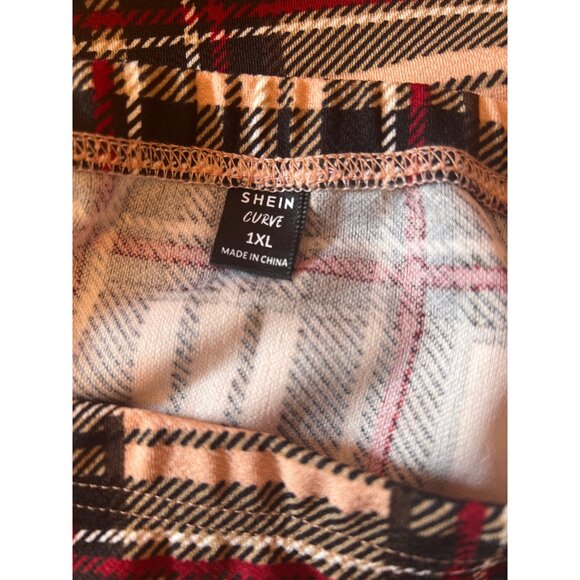 Plaid Mini Skirt By Shein Curve 1XL Beige Black Red Stretchy A-Line Design - Picture 4 of 4